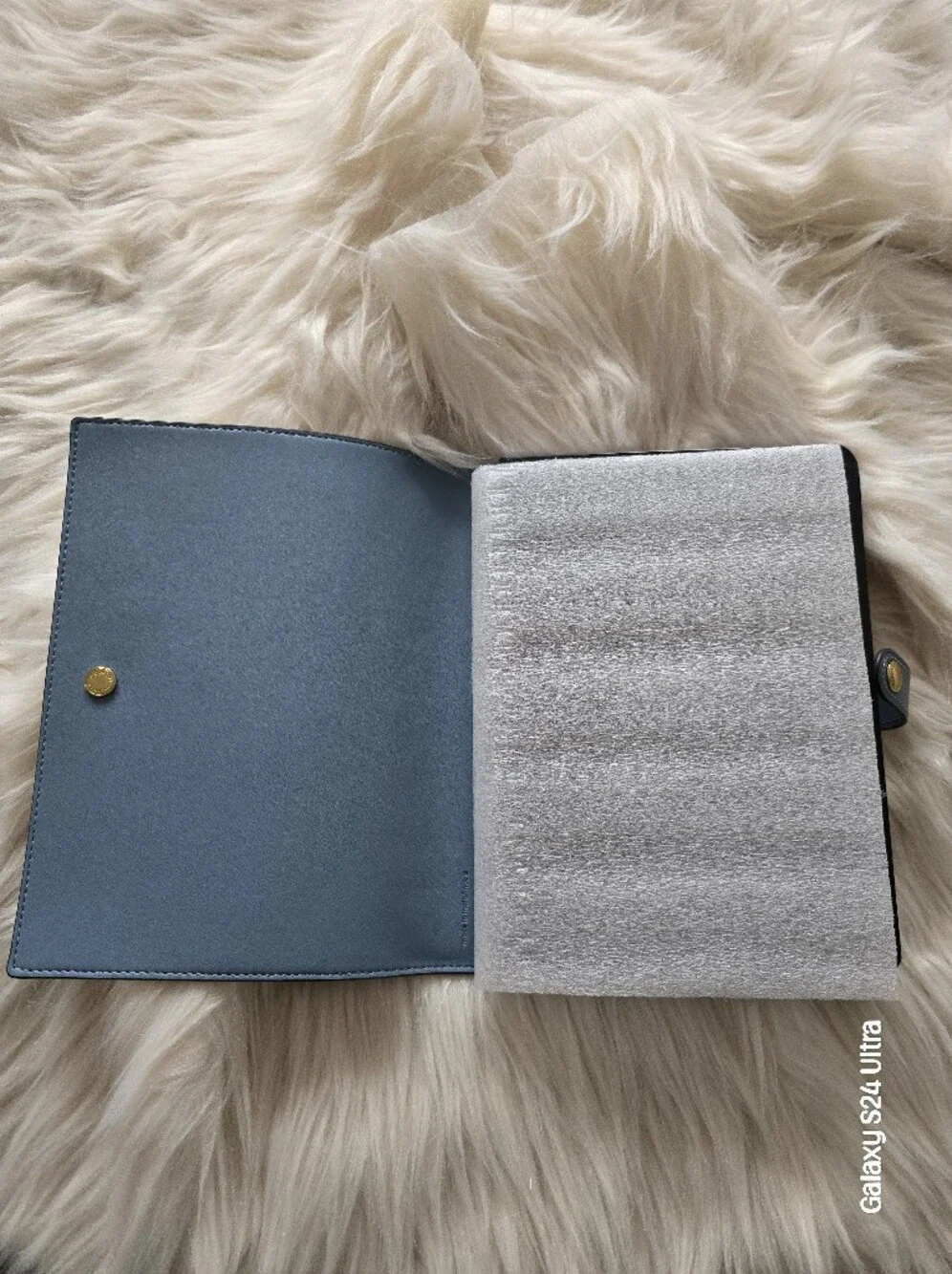 Coach Blue Gingham and White Plaid Leather Notebook Cover NEW with Snap